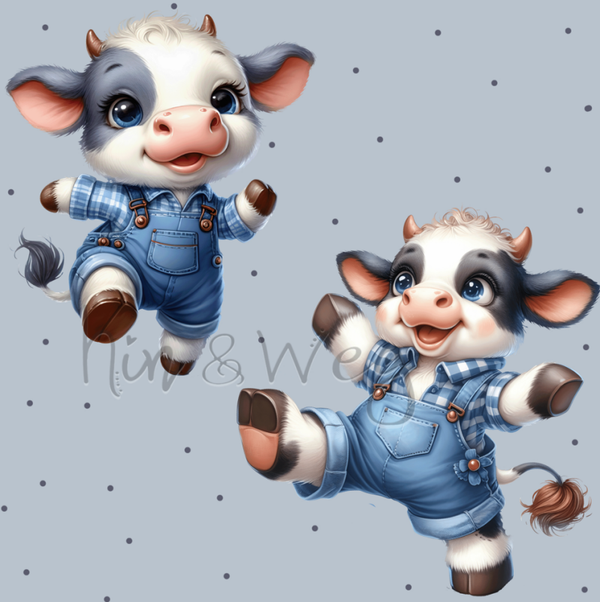 3235 Fröhliche Kuh Grau ALLOVERPRINT