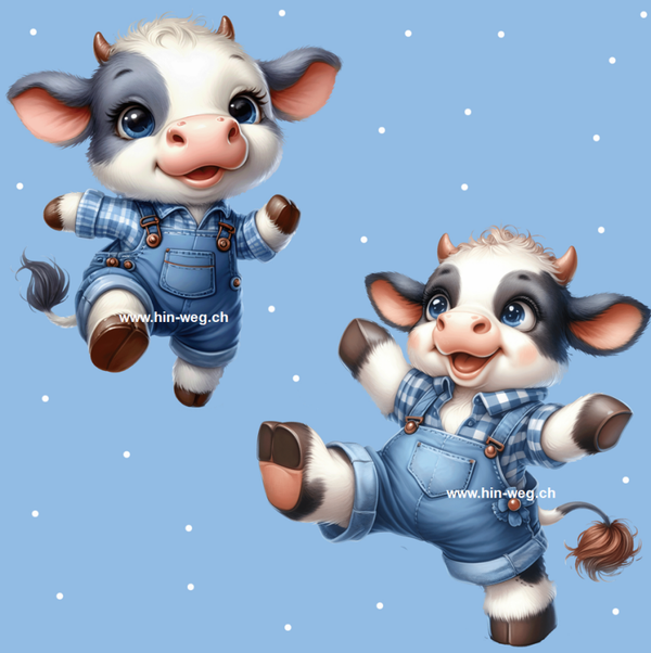 3236 Fröhliche Kuh blau ALLOVERPRINT