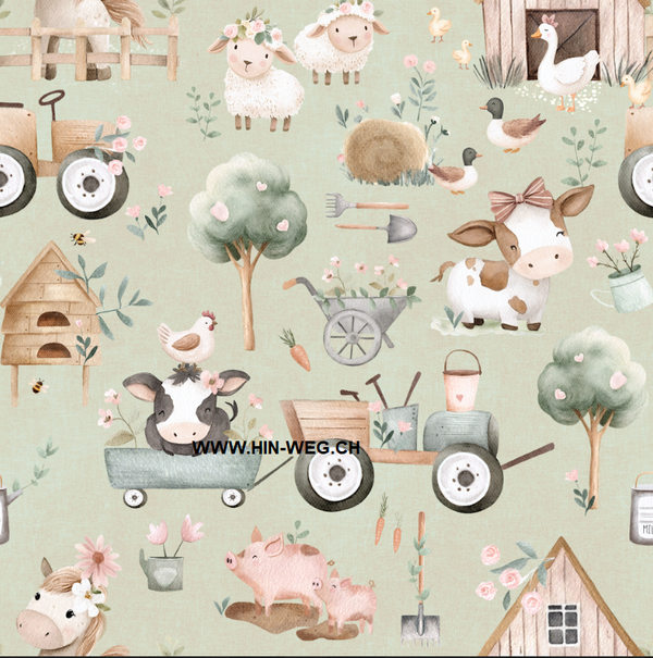3252 Bauernhof grün ALLOVERPRINT