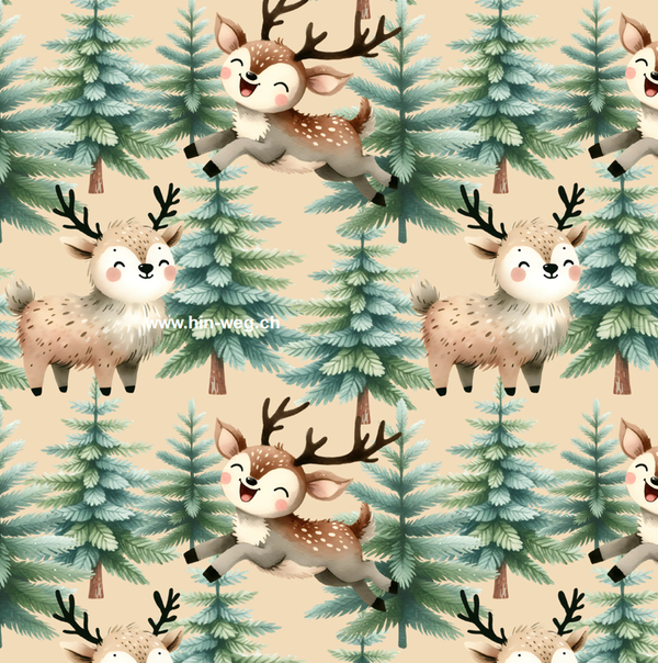 3260 Hirsch im Wald beige ALLOVERPRINT