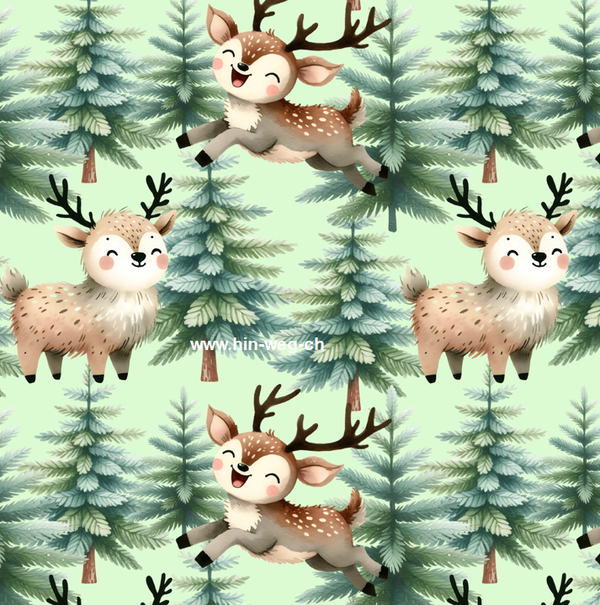 3261 Hirsch im Wald Grün ALLOVERPRINT