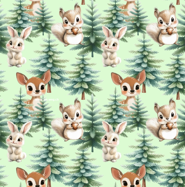 3333 Waldtierli grün ALLOVERPRINT