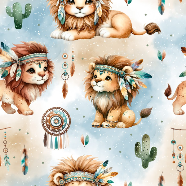 3352 Boho Löwe Blau ALLOVPERPRINT