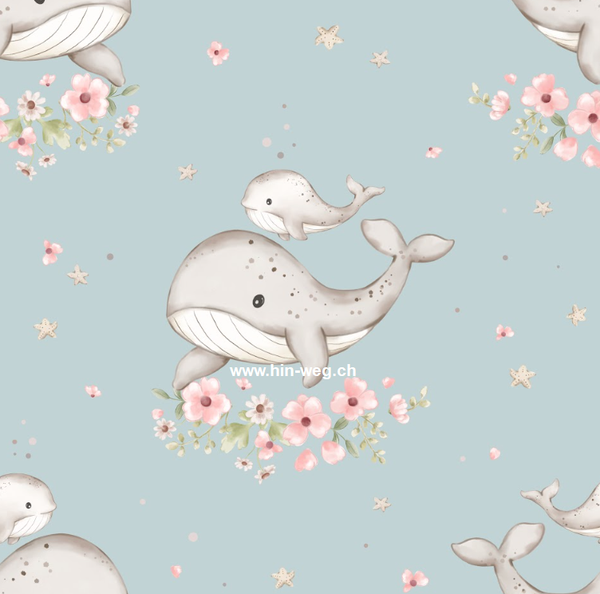 3672 Wal mit Baby Blau ALLOVERPRINT