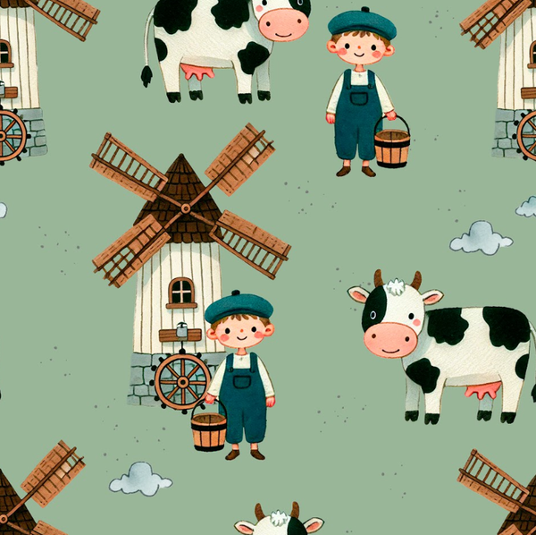 3803 Bauernhof Grün ALLOVERPRINT