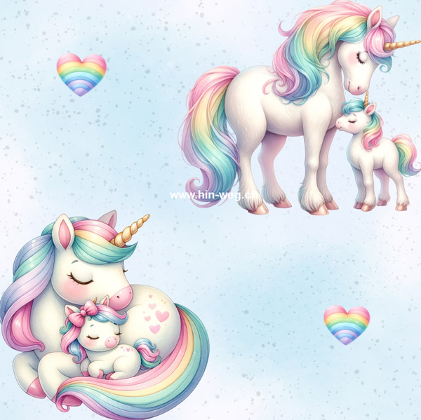 3961 Unicorn Mum blau ALLOVERPRINT
