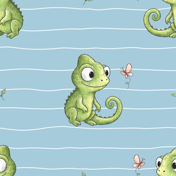 4297 Chamäleon mit Schmetterling blau ALLOVERPRINT