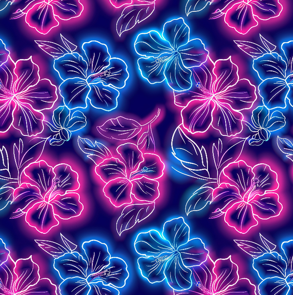 4470 Neon Hibiskus pink/blau Crazy ALLOVERPRINT