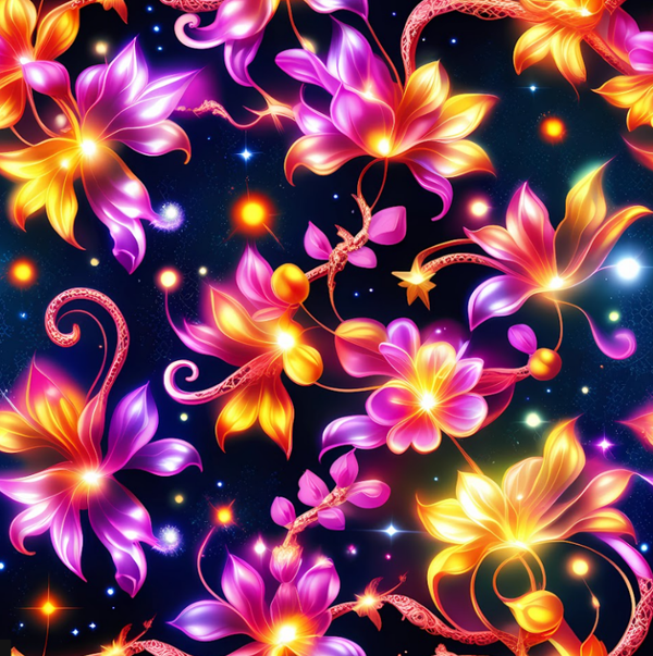 4548 Glowing Flowers Pink/orange Crazy ALLOVERPRINT