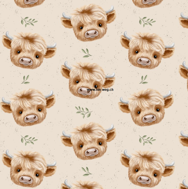 677 Hochlandrind Kopf beige ALLOVERPRINT