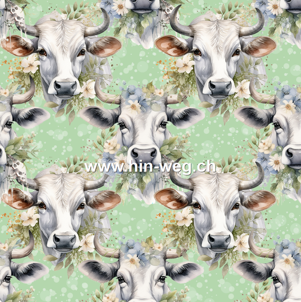 3268 Kuh Watercolor Grün ALLOVERPRINT