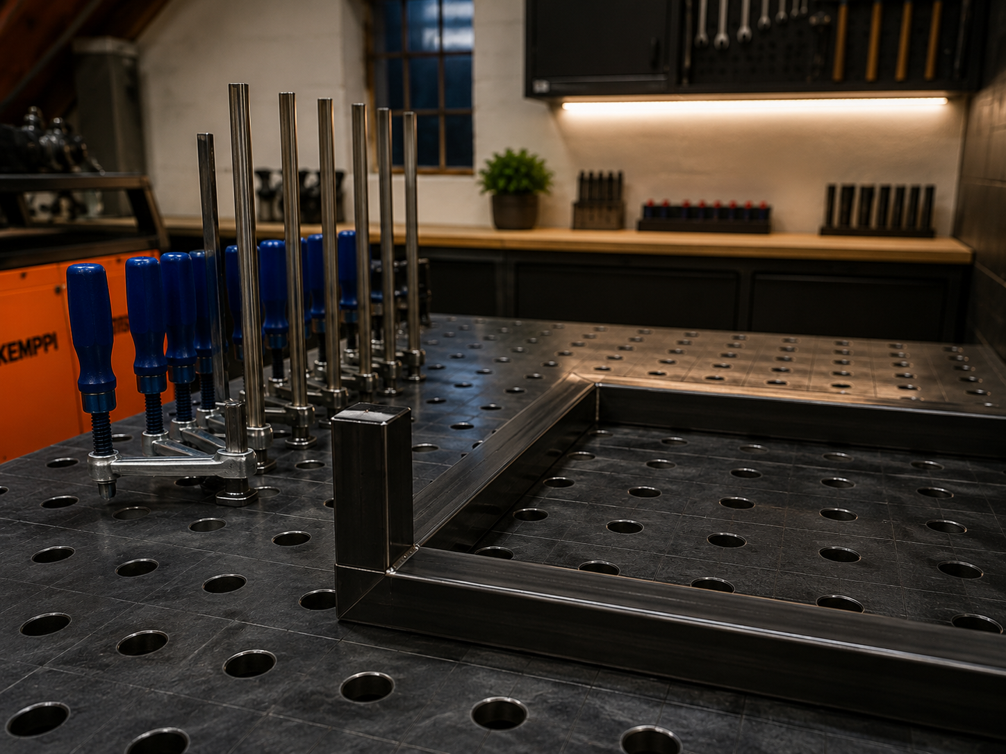 Stalen maatwerk frame in de werkplaats van VDB Meubelbouw
