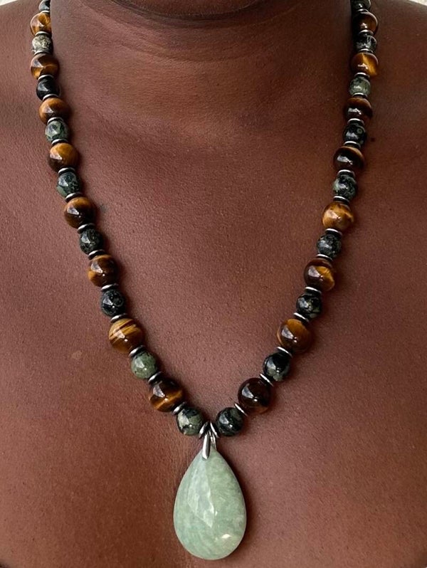 Collier œil de tigre et jaspe kambaba