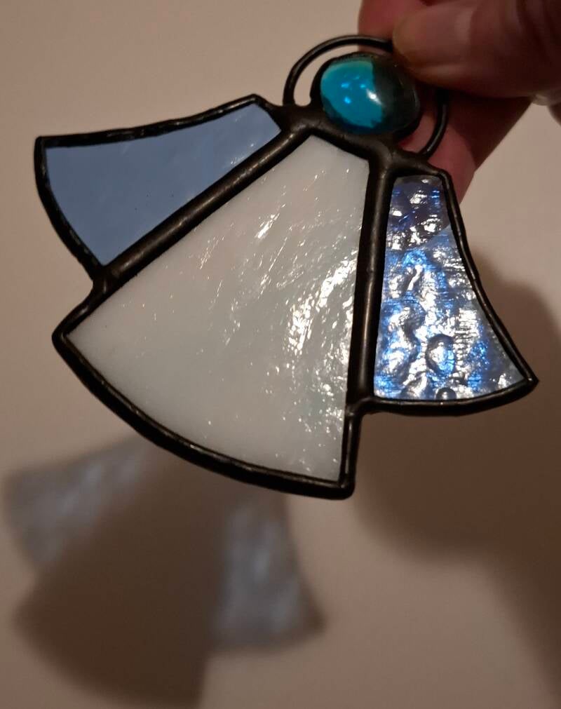 glas in lood engel wit blauw Glazige Loodjes