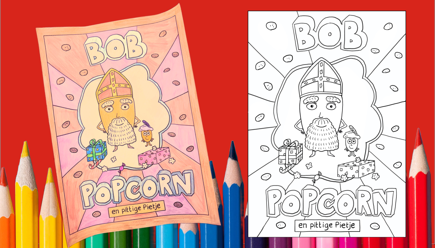 Sinterklaas kleurplaat van kinderboekenserie Bob Popcorn 