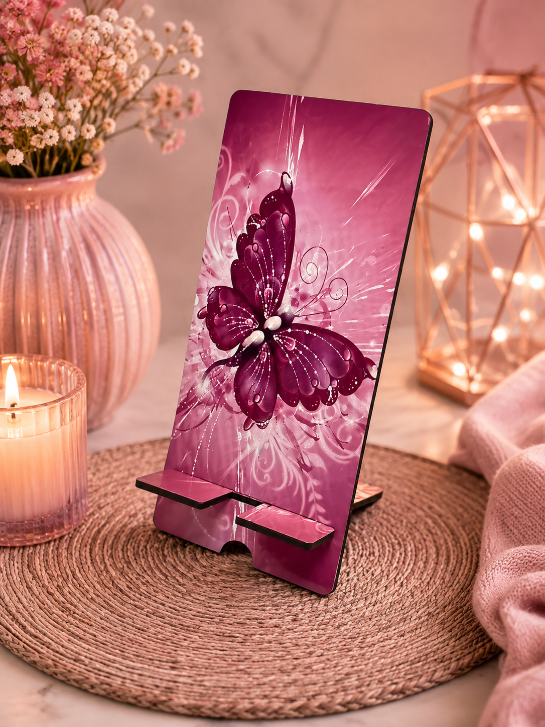 Support pour GSM – Papillon rose étincelant