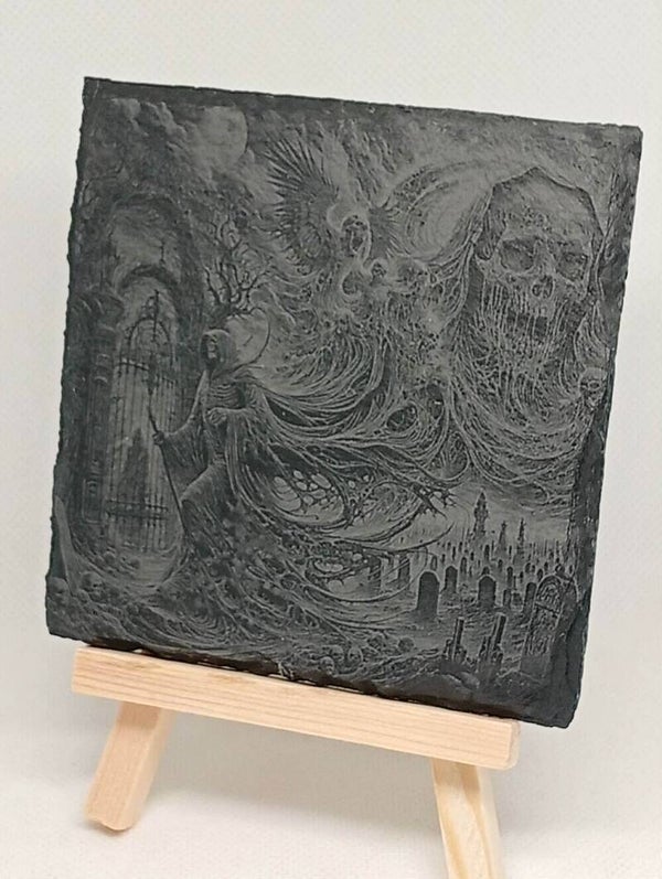 Ardoise gravée – La Faucheuse