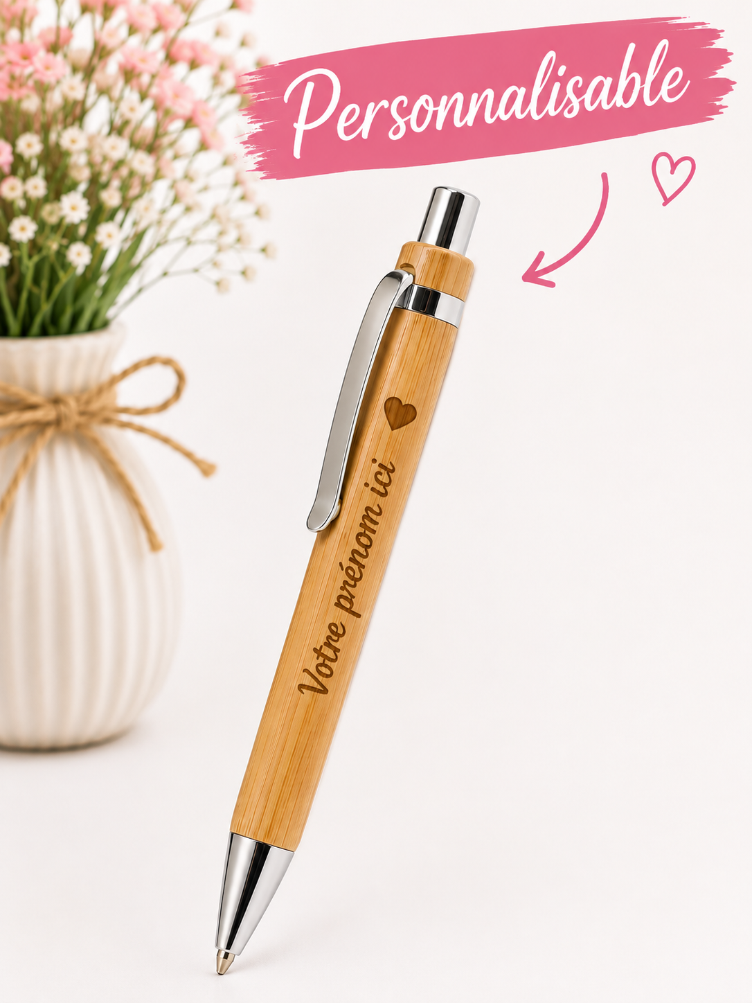 Stylo en bambou personnalisé avec prénom – Créez le vôtre !