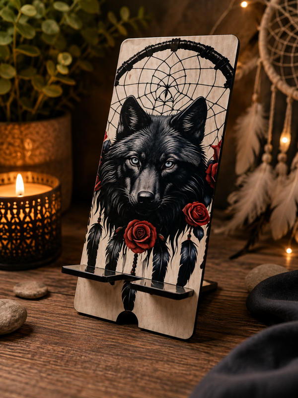 Support pour GSM – Loup mystique & roses rouges