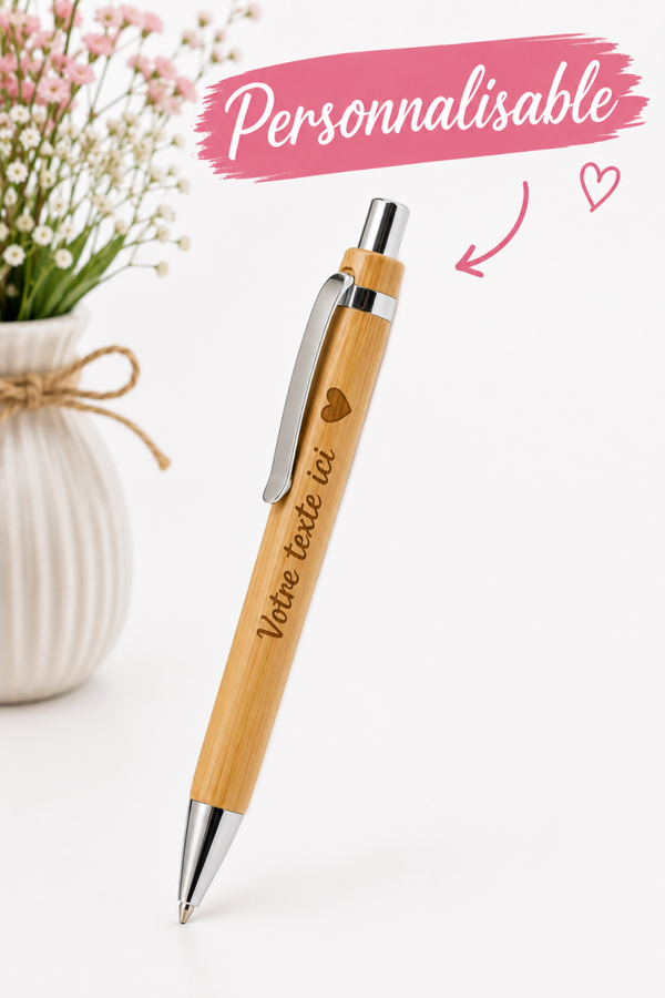 Stylo en bambou personnalisé avec phrase ou logo – Créez le vôtre !
