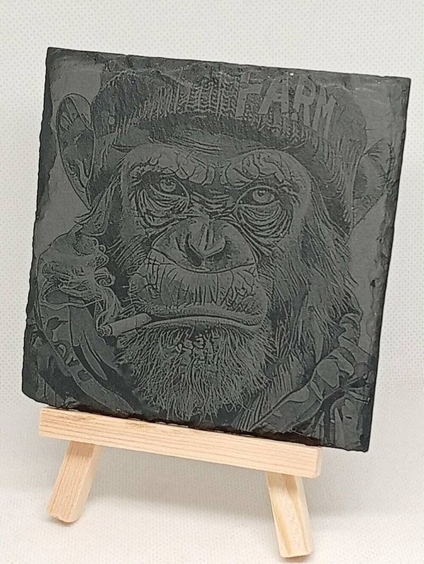Ardoise gravée – Singe rebelle