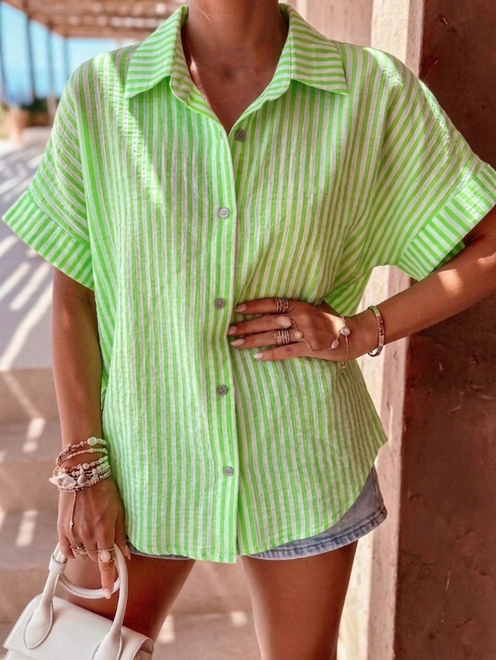 Groen gestreept Katoenen Blouse – Zomers & Trendy
