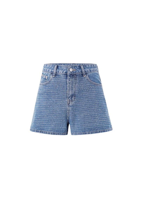 High waist denim short glitter