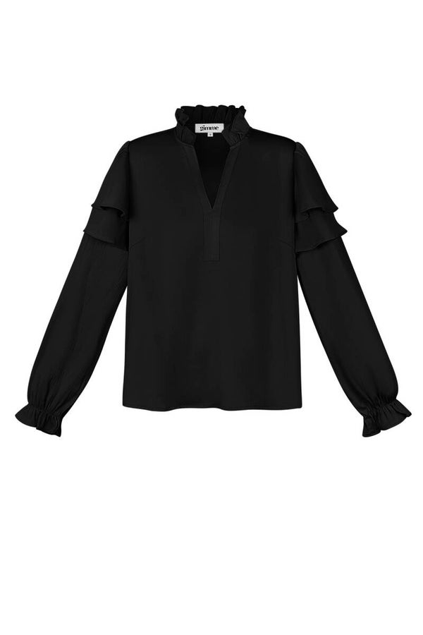 Zwarte blouse met roezel