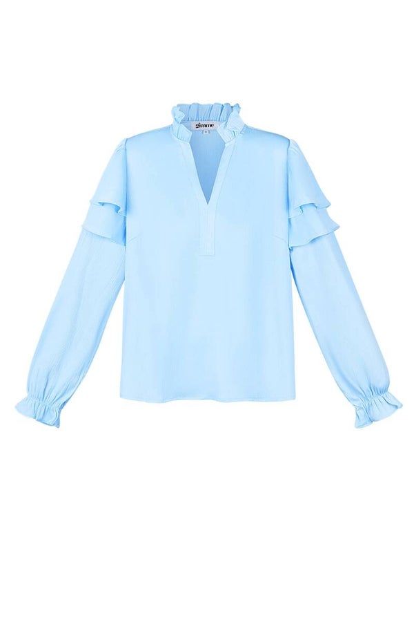 Blauwe blouse met roezel