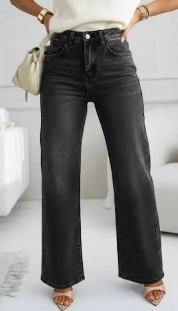 Black Washed Wide Leg Jeans