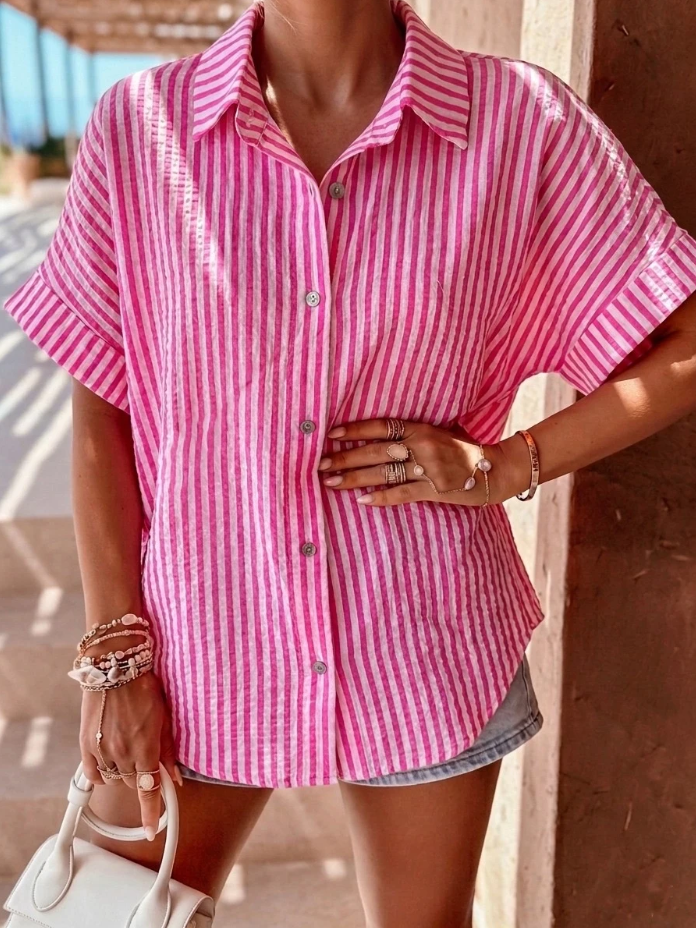 Roze gestreept Katoenen Blouse – Zomers & Trendy