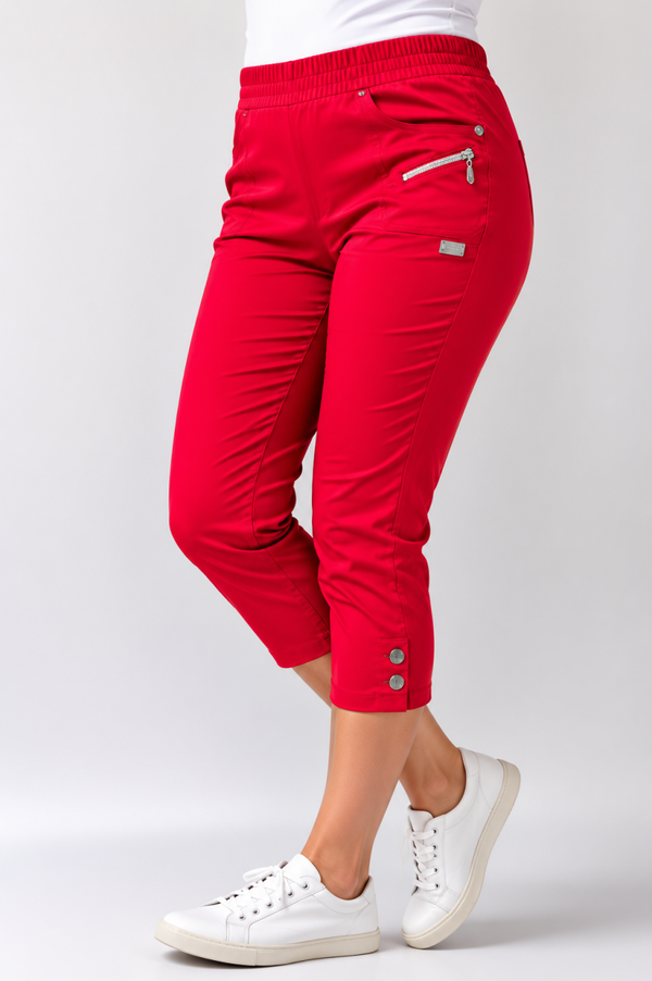 3/4 Stretch broek rood hippe oma Cherry Berry