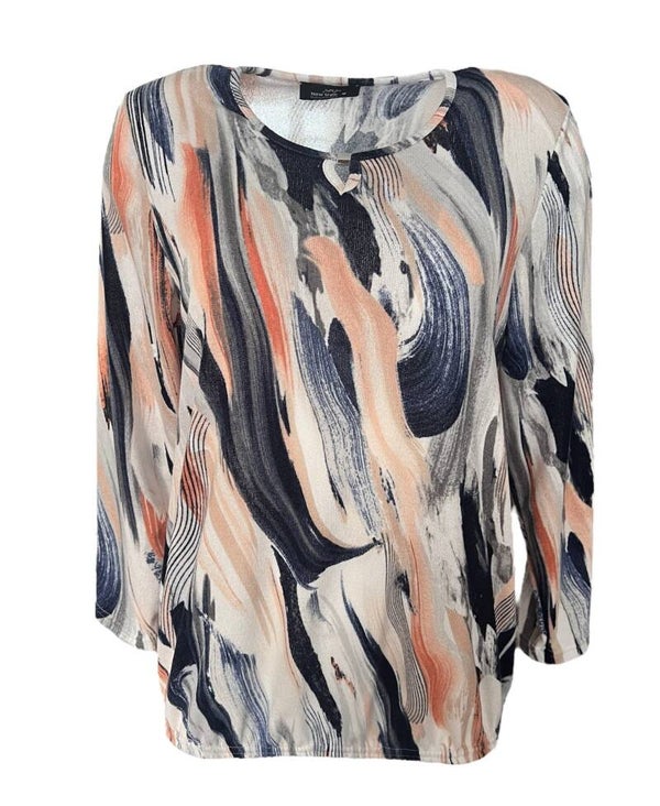 Shirt Hippe oma blauw/zalm/beige