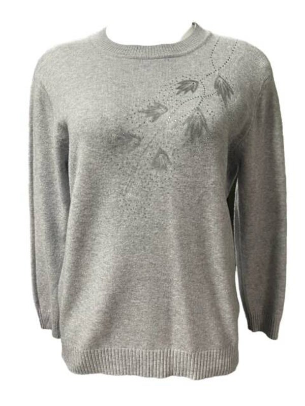 Trui grijs blaadjes M