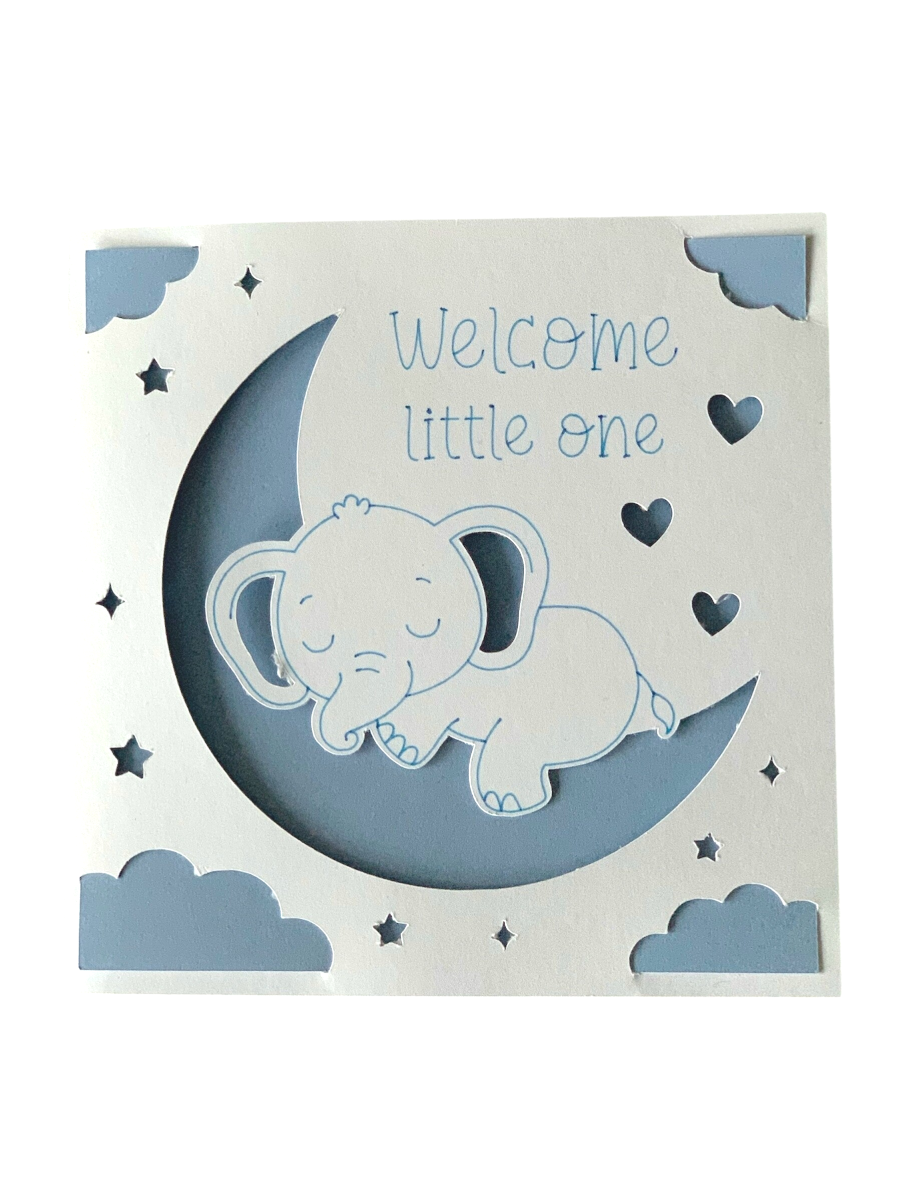 kaartje: welcome litlle one "blauw"