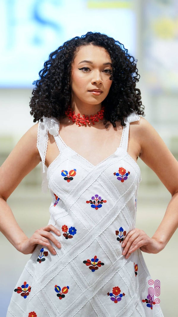 White linen embroidered dress Ukrainian ornament