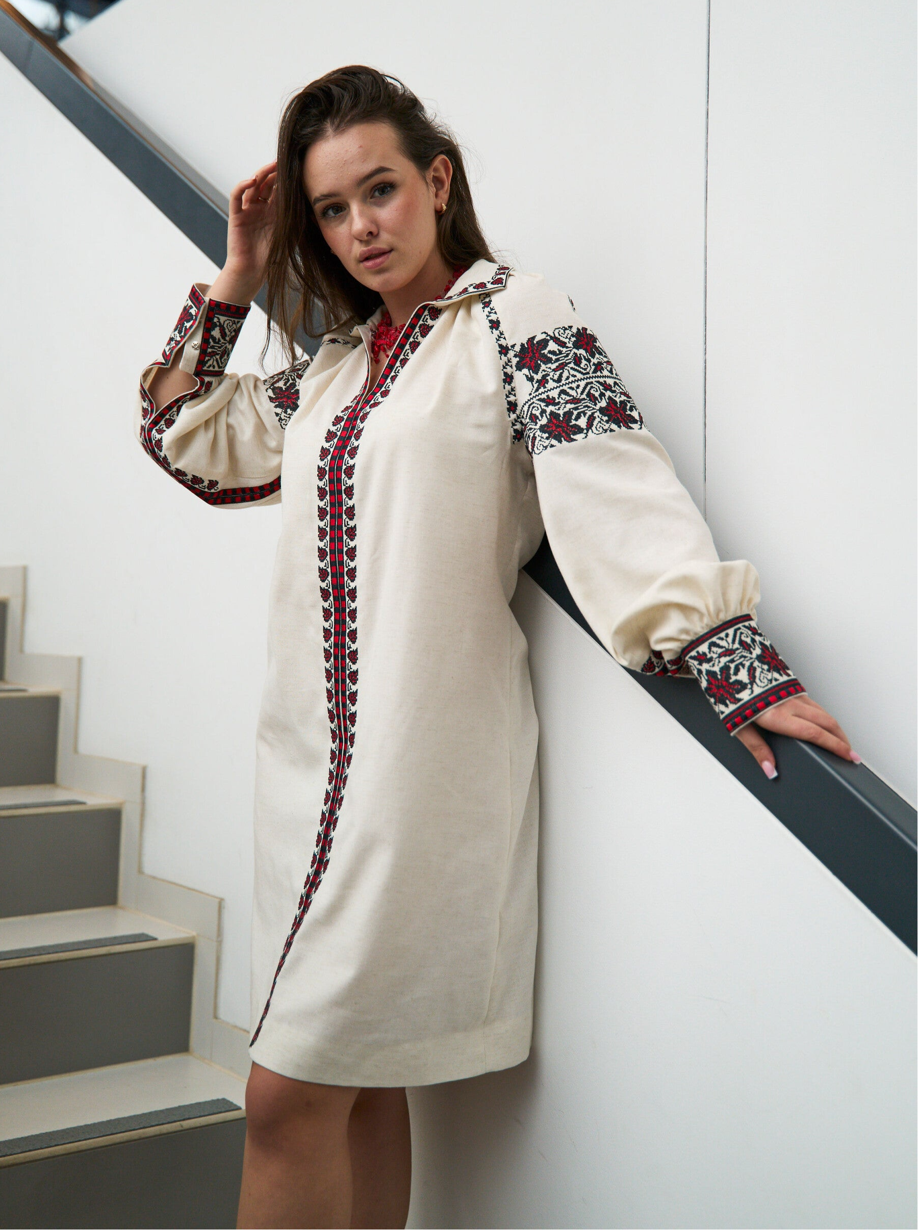 Embroidered long sleeve Ukrainian dress. Drohobych ornament