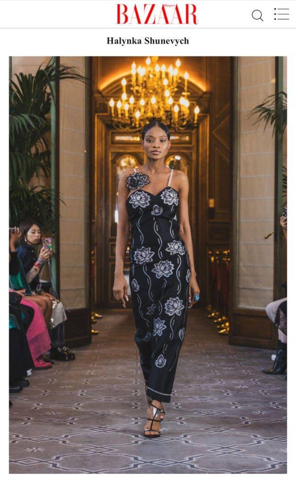 Gourgeus long black tencel dress with hand cut appliques. Beautiful water lilies on front and back of the dress.