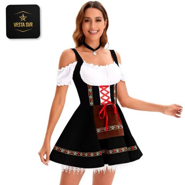 Vesta svr® Oktoberfest Dames zwart - Tiroler jurk - Dirndl jurk - Carnavalskleding Dames - Bierfeest - Carnaval Kostuum Dames - Festivals
