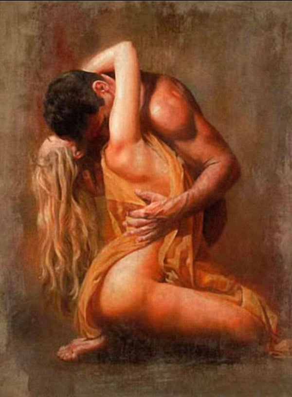 Schilderen op Nummer – Passionele Omhelzing – 40x50 cm – Compleet met Frame – Romantisch & Artistiek Wanddecoratie