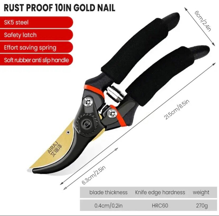 Airaj Multifunctionele Professionele Snoeischaar- Tot 25mm Takkenschaar - Ultrascherpe Handsnoeiers, Professionele Tuinschaar-SK5 Staal