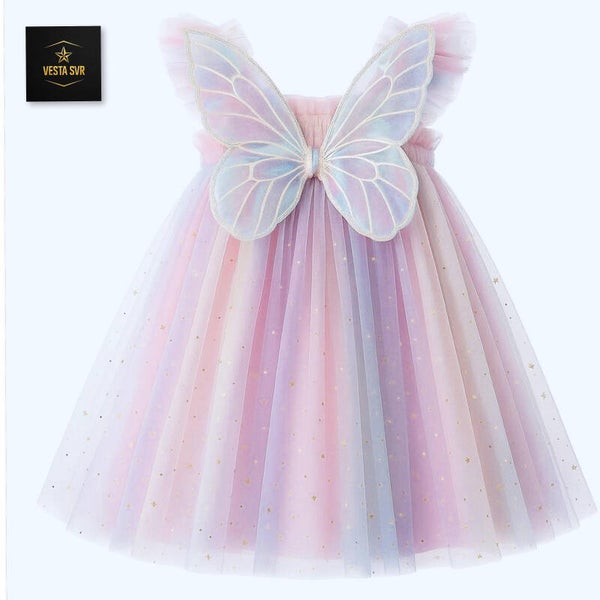 Vesta svr® Prinsessenjurk meisje - Regenboogjurk -vlinderjurk - Roze - Tulu tutu - peuter - kleuter - Verkleedjurk - Carnaval