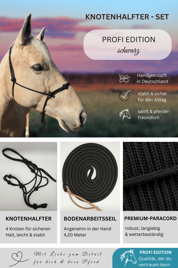 Knotenhalfter-Set PROFI EDITION - Farbe: schwarz