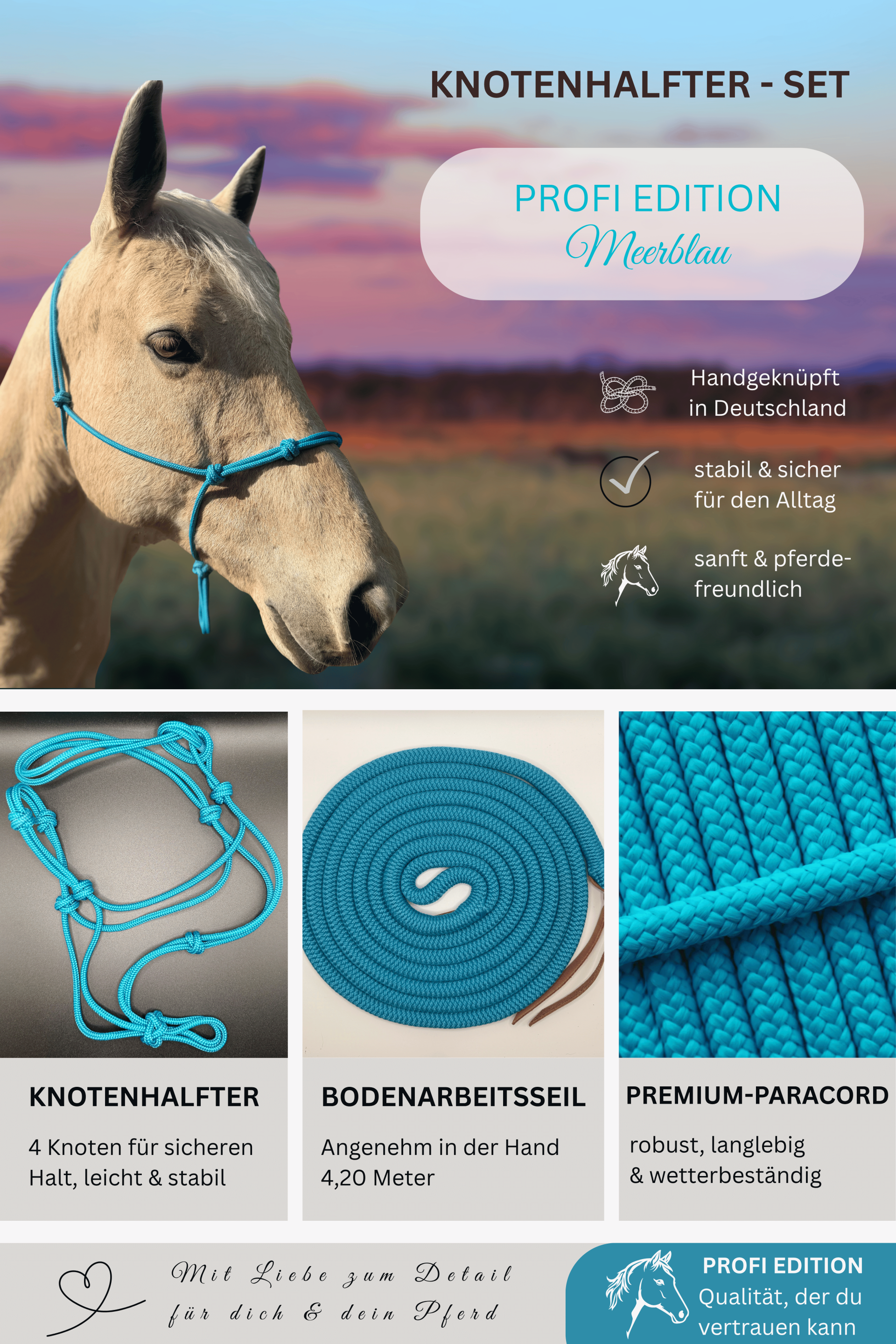 Knotenhalfter-Set PROFI EDITION - Farbe: Meerblau