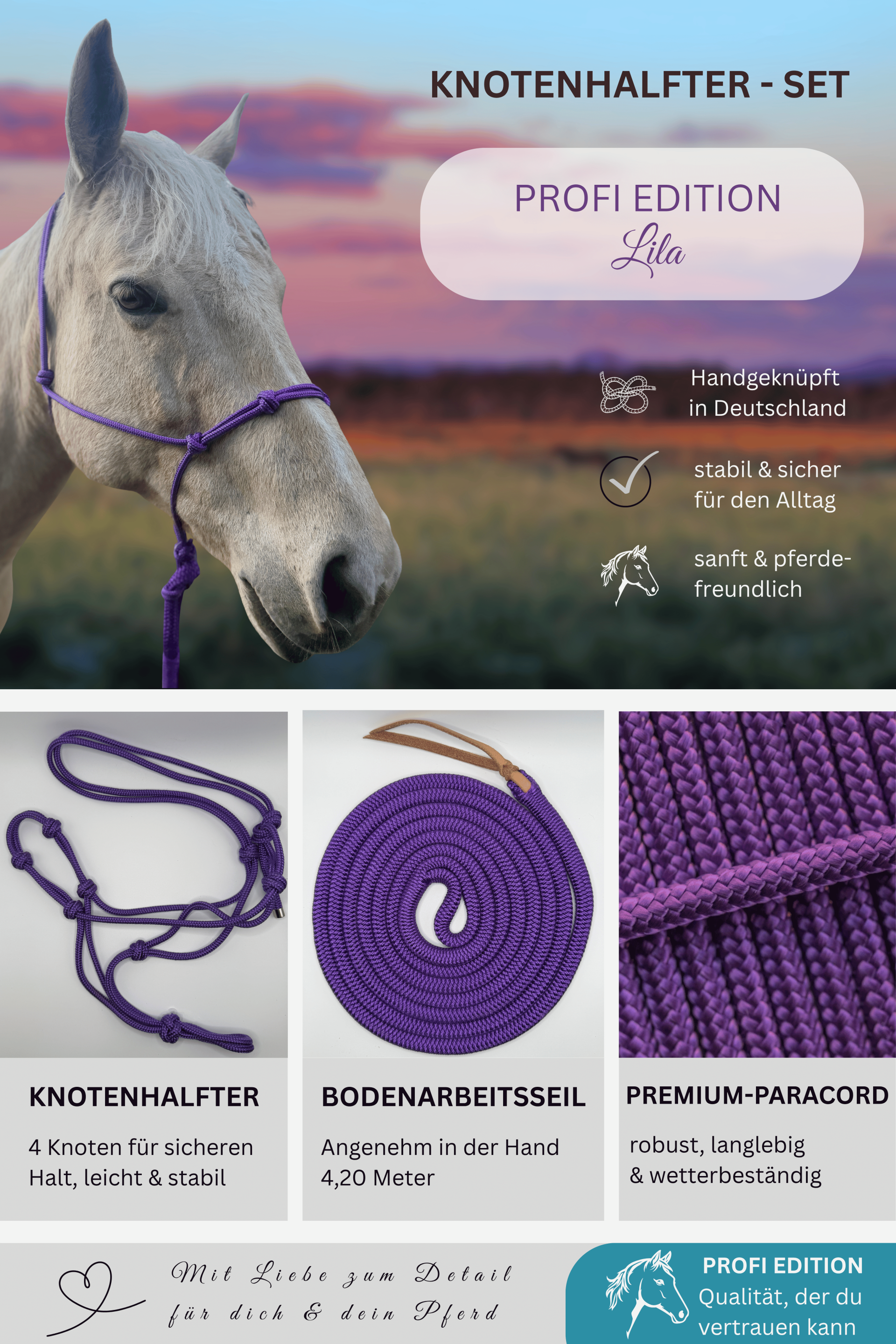 Knotenhalfter-Set PROFI EDITION - Farbe: Lila