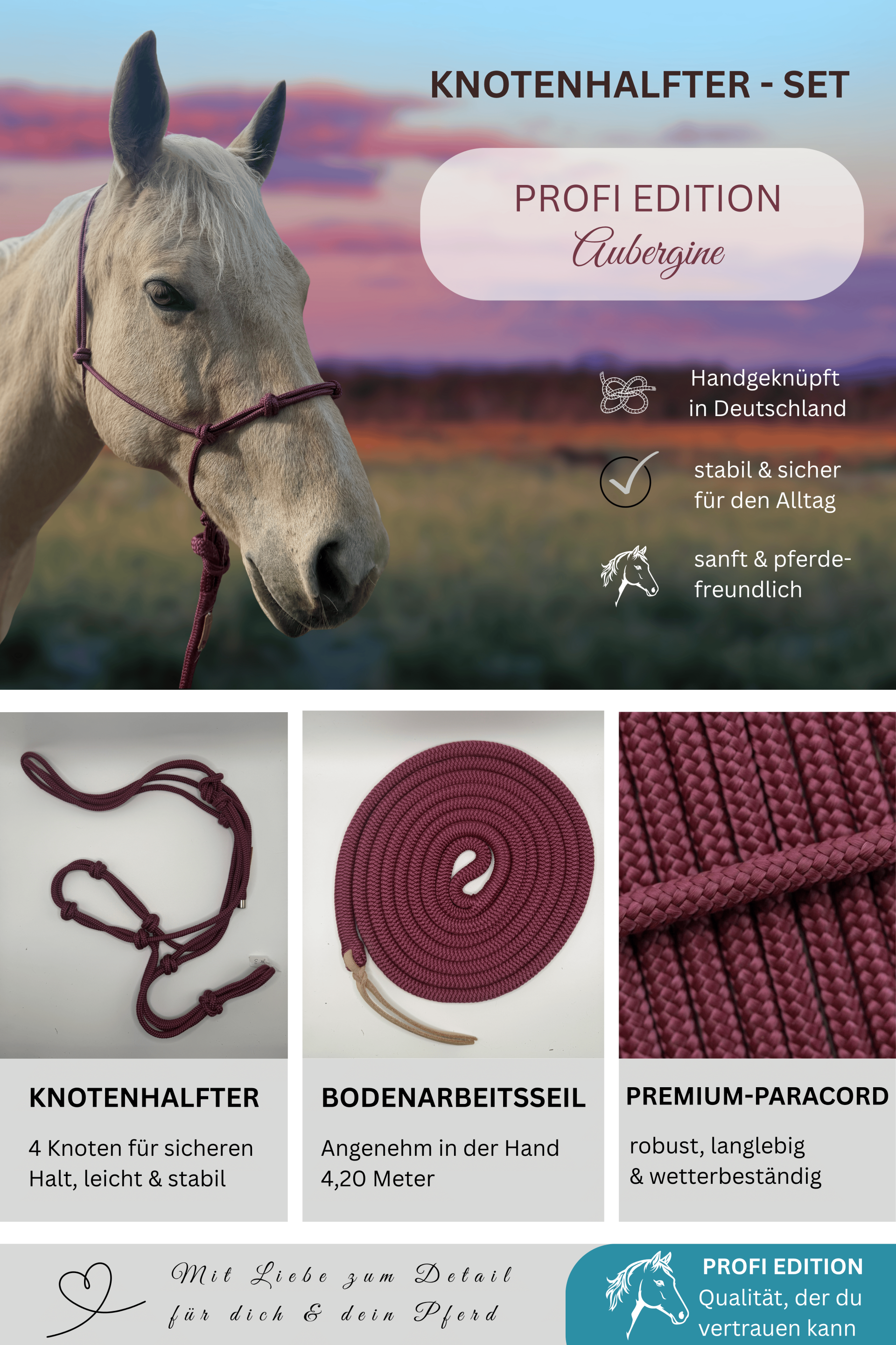 Knotenhalfter-Set PROFI EDITION - Farbe: Aubergine