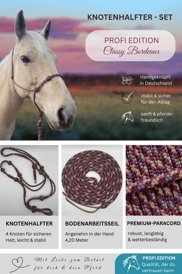 Knotenhalfter-Set PROFI EDITION - Farbe: Classy Bordeaux