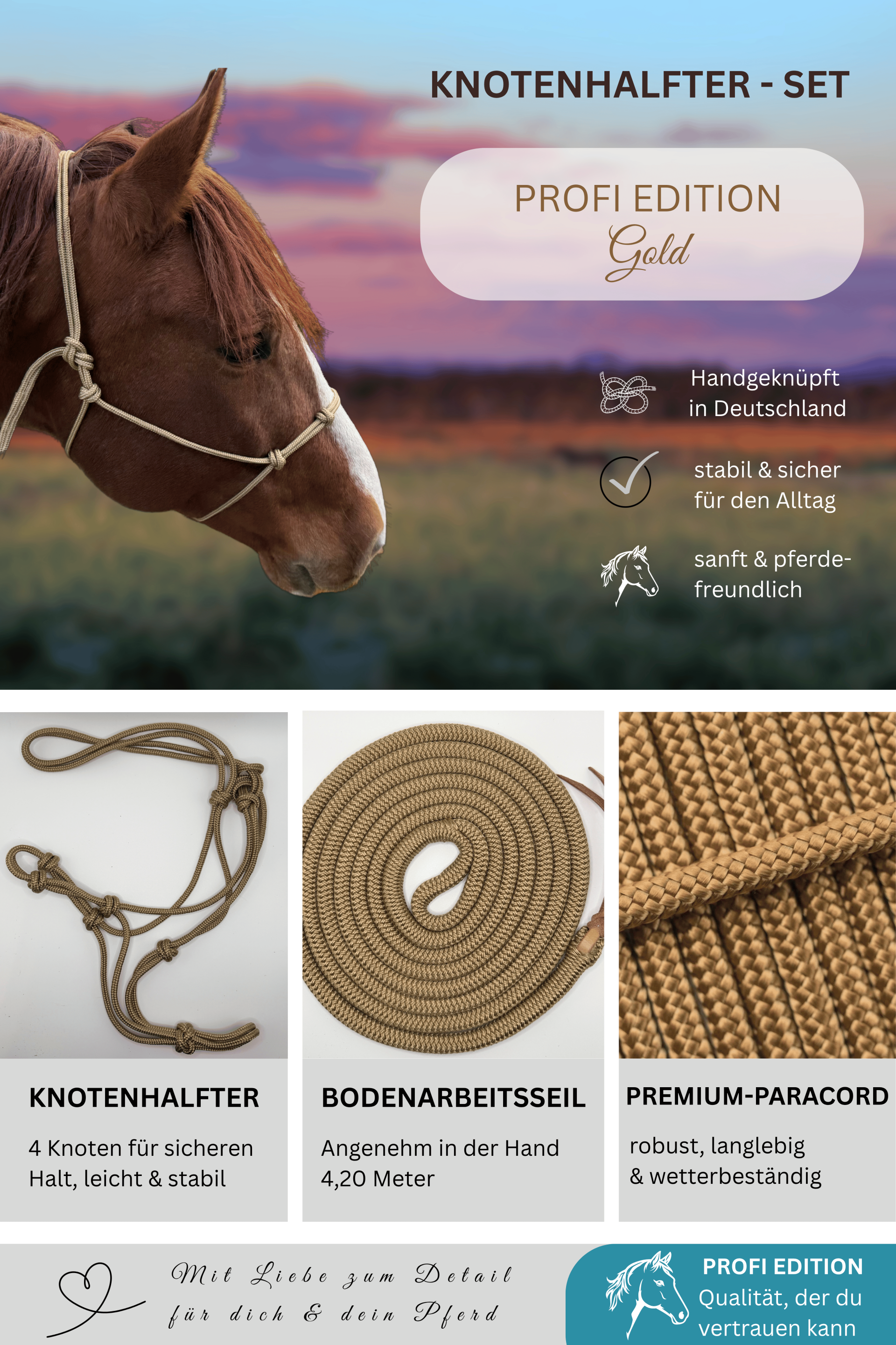 Knotenhalfter-Set PROFI EDITION - Farbe: Gold