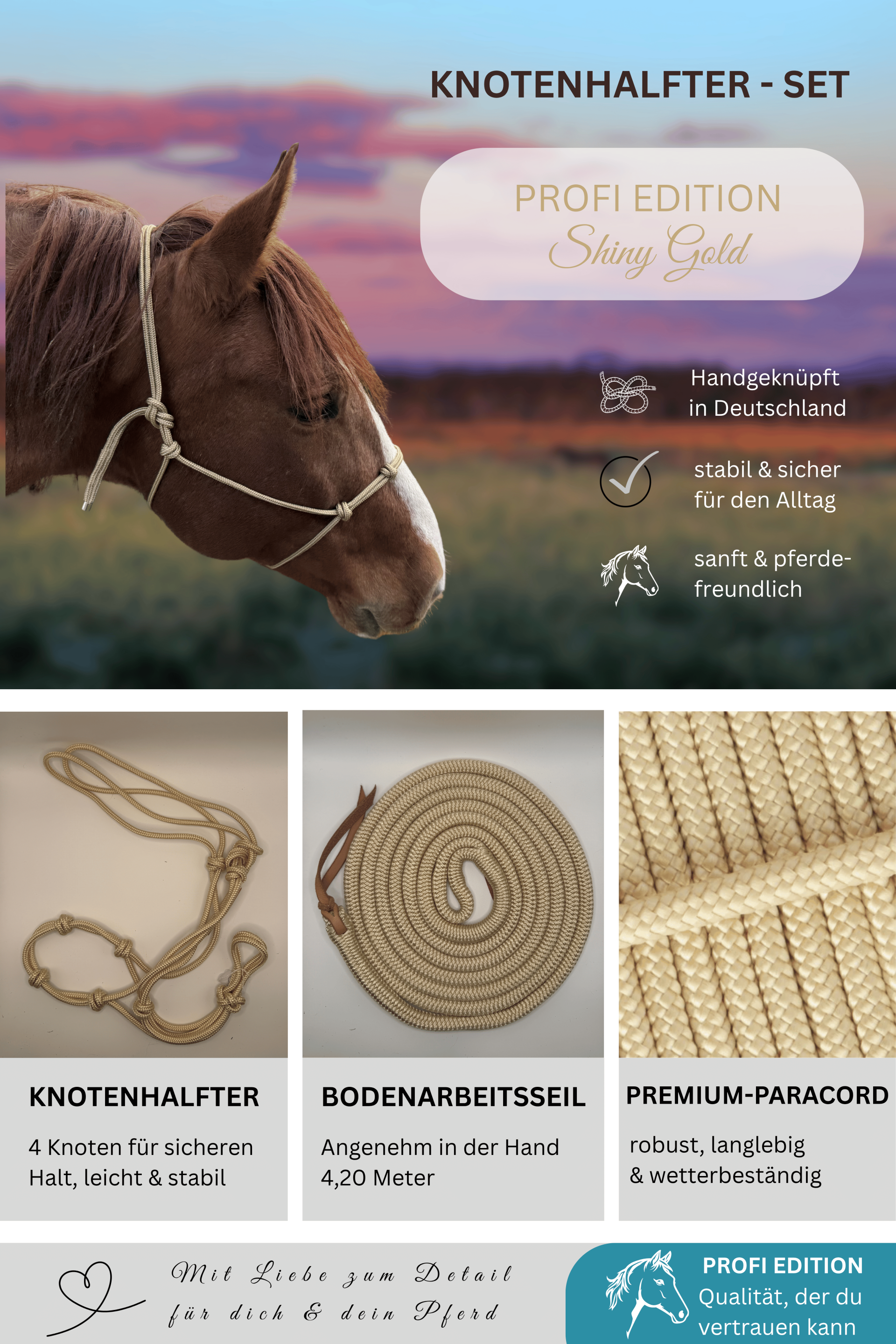 Knotenhalfter-Set PROFI EDITION - Farbe: Shiny Gold