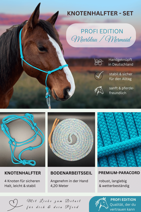 Knotenhalfter-Set PROFI EDITION - Farbe: Meerblau/Mermaid